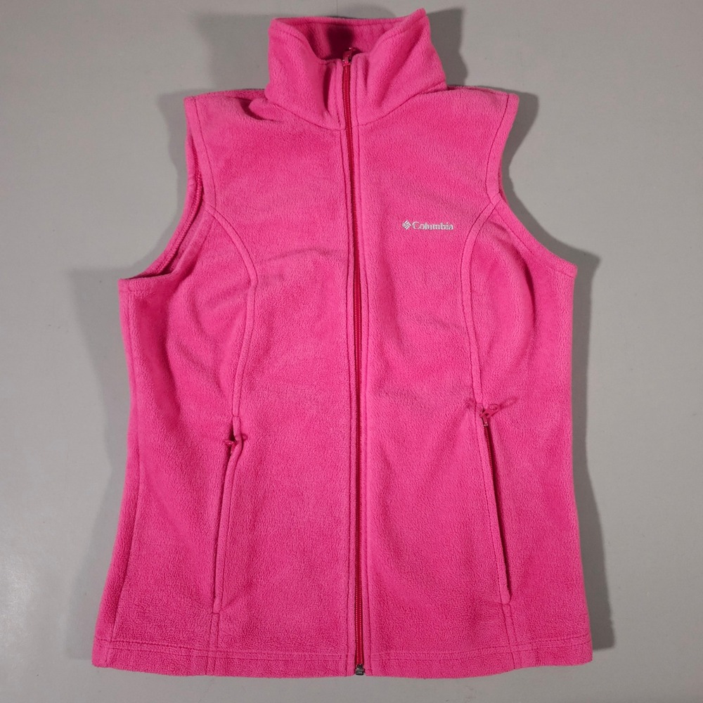 Columbia Fleece Vest Womens Medium Pink Full Zip Mock Neck Pockets